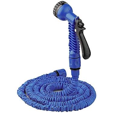 Imagem de Mangueira de jardim, mangueira de água expansível, tubo de água telescópico duplo resistente com núcleo de látex duplo com 7 funções, bocal de pulverização de metal para uso ao ar livre, plantas de irrigação de carro (azul - 23 m)