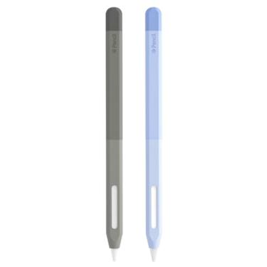 Imagem de Pacote com 2 capas de silicone macio compatíveis com Apple Pencil 2ª geração, capa protetora com acessórios compatíveis com iPad Pro 11 de 12,9 polegadas, cor gradiente, azul + cinza