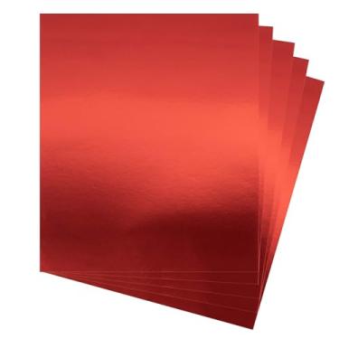 Imagem de Papel de cartolina vermelho metálico, 60 peças de 250 g/m² de 21,5 x 28 cm (250 GSM) - Placa de papel vermelha, superfície de acabamento espelhado - cortada e compatível com plotter - perfeito para artesanato, convites e decorações..