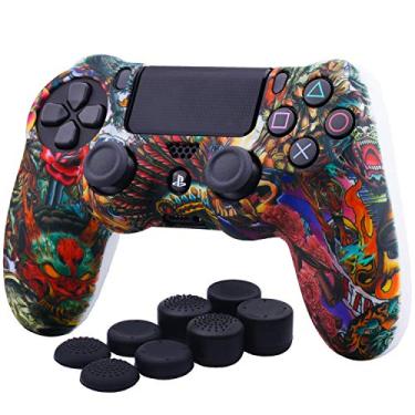 Imagem de YoRHa Capa de silicone camuflada com impressão de transferência de água para Sony PS4/slim/Pro dualshock 4 Controller x 1 (Beasts) com Pro Thumb Grips x 8