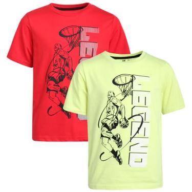 Imagem de Pro Athlete Camisetas de desempenho para meninos - Pacote com 2 camisetas esportivas de algodão de desempenho - Camiseta juvenil para meninos (8-16), Verde neon/vermelho Legend, 14-16