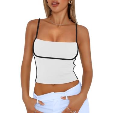 Imagem de Trendy Queen Camiseta regata feminina com alças finas ajustáveis fofas para sair de verão, Branco, P