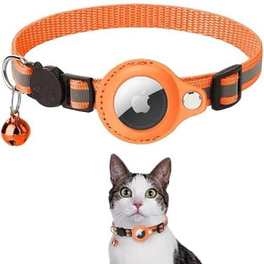 Imagem de Coleira AirTag para gatos - Coleira reflexiva ajustável para gatos com suporte e sino, coleira GPS para gatos (laranja)