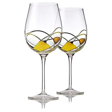 Imagem de Conjunto de 2 taças de vinho tinto, taças de vinho pintadas à mão, artigos essenciais para bebidas, 28 cm de altura, 793 g de taça de vinho grande, ideias de presentes para mulheres inspiradas na Duomo di Milano (ouro)