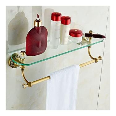 Imagem de Prateleiras de chuveiro, toalheiros duplos de vidro dourado antigo prateleira de banheiro acessórios esculpidos barra de toalha montado na parede toalheiro cabide de banho DG-8315F suporte de chuveiro
