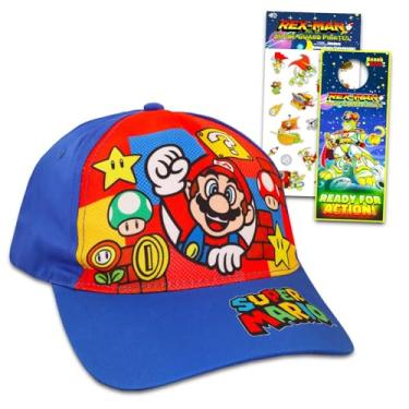 Imagem de Super Mario Boys' Mario Hat Bundle with Baseball Cap, Stickers, More - Ages 4-6, Unisex, Mario and Luigi Hat for Boys 4-6