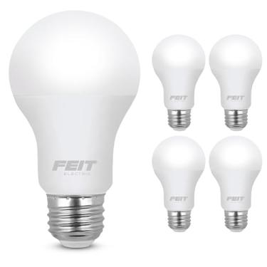 Imagem de FEIT ELECTRIC A450/827/10KLED/4 Pacote com 4 lâmpadas LED A19 equivalentes de 5,5 W não reguláveis de 5,5 Watt, 11,2 cm A x 6,3 cm D, 2700K branco macio, 4 peças