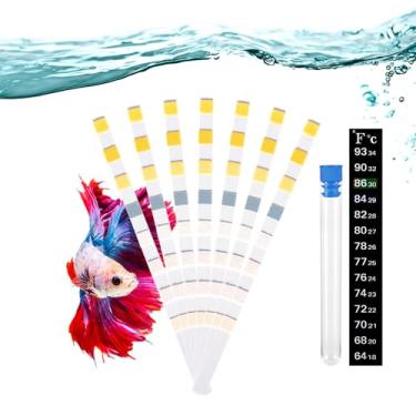 Imagem de DaToo Kit de teste de aquário 8 em 1, tiras de teste de qualidade de água precisas para pH de amônia, alcalinidade total, carbonato, dureza, nitrato de cloro, temperatura de nitrito (50 tiras)