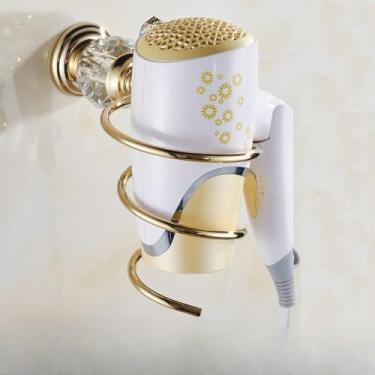 Imagem de Prateleira do chuveiro suporte de papel higiênico cristal dourado fixado na parede barra de toalha suporte de escova de toalete acessórios do banheiro conjunto, suporte de secador de cabelo