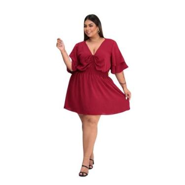 Imagem de Macaquinho Shorts e Saia Plus Size - Reyn Store, Vinho, G2
