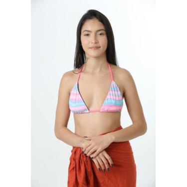 Imagem de Cortininha Estamp Listras Rosa c/ azul Alça Neon - Leahmar, G