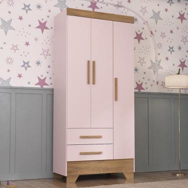 Imagem de Guarda Roupa Infantil 3 Portas 2 Gavetas Catavento Rodial - Rosa/Nature