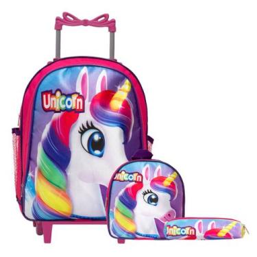 Imagem de Kit Mochila Infantil Feminina Unicórnio Rodinha Reforçada - Toys 2U