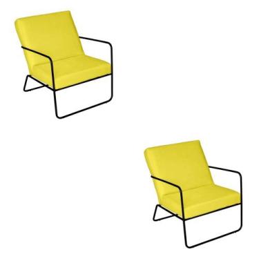 Imagem de KIT 2 Poltrona para Descanso Iza Base de Ferro Preto Jardim Varanda ma