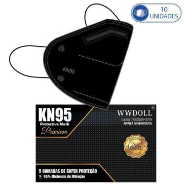 Imagem de 10 Máscaras KN95 Premium Preta Descartáveis WWDoll Cinco Camadas 95% d