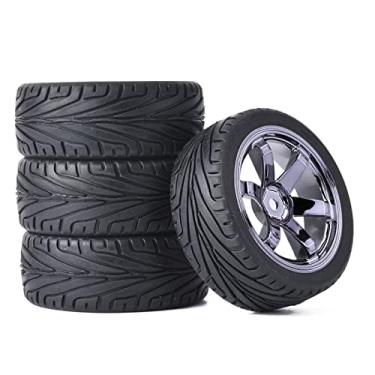 Imagem de WONFAST 4PCS RC Car Rubber Tires and Plastic Wheels Rims Compatible with 1/10 Scale On Road Touring Racing Flat Drift Car Traxxas HSP HPI Tamiya Sakura (Gray)