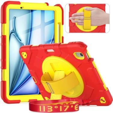 Imagem de Timecity Capa para iPad Air 11 polegadas M2 6ª geração 2024 (modelo: A2899, A2900) com protetor de tela, alça de mão portátil, alça de ombro ajustável, suporte giratório de 360°, suporte para lápis,