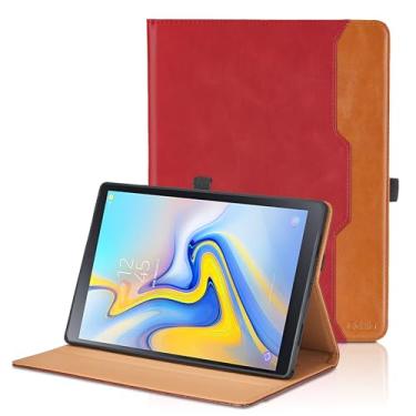 Imagem de Capa para Samsung Galaxy Tab A 10.5 2018 SM-T590/T595/T597, capa fólio de couro PU com suporte de mão e bolso, capa para tablet inteligente despertar/hibernar automaticamente, vermelha