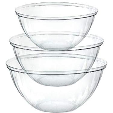 Imagem de Tigelas de servir Plasticpro descartáveis e redondas com cristais transparentes, lanche de festa ou tigela de salada, tigelas de plástico transparente, tigelas de lanche de festa, balas de doces, salada, COMBO SET, 4