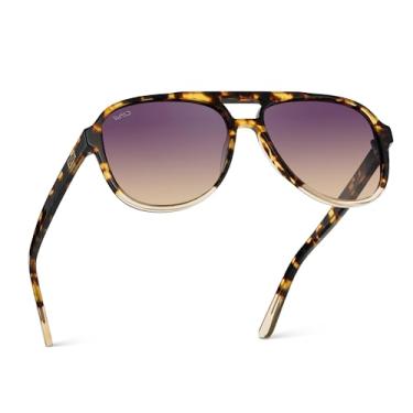 Imagem de WearMe Pro Óculos de sol polarizados retrô chique: aviador feminino, Armação transparente tartaruga/lente gradiente pôr do sol, One Size