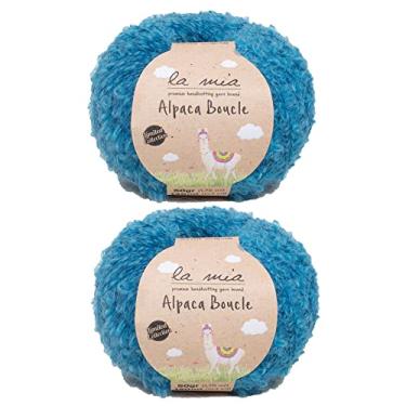 Imagem de 2 novelos La Mia Alpaca Boucle,% 80% alpaca% 15 lã% 5 fios de poliamida para tricô e crochê 50 g (1,76 oz) / 140 m, azul - L339