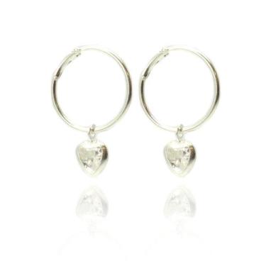 Imagem de Brinco Argola Pingente Coração Zirconia Pequeno Prata 925 - Lojas La+N
