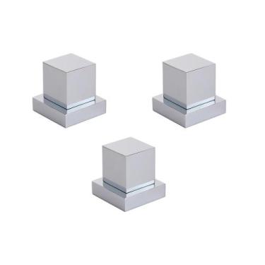 Imagem de Kit 03 Acabamentos Quadrado Registro Volante Metal Cromado - Montelar 