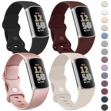Imagem de Vancle Pulseira compatível com Fitbit Charge 6 para mulheres e homens [pacote com 4], pulseiras esportivas clássicas de substituição macia para Fitbit Charge 5, monitor de fitness e saúde (preta +