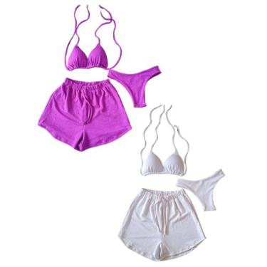 Imagem de Kit 2 Biquíni Com Short Malha Canelada Brilhante Premium - Praia - Bet