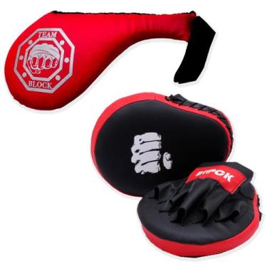 Imagem de Kit manopla de foco e raqute de chute muy thai - Block Fitness, Vermel