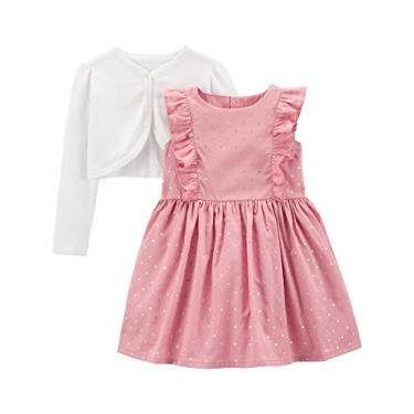 Imagem de Simple Joys by Carter's Conjunto de 2 peças de vestido e cardigã para ocasiões especiais para bebês e bebês meninas, Corações rosa/branco, 4 Anos