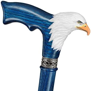 Imagem de Bengala de caminhada pintada à mão esculpida em madeira para homens - Águia careca - Bengala de madeira exclusiva elegante