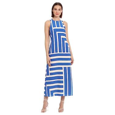 Imagem de Donna Morgan Vestido longo feminino sem mangas com corte frente única, evento, festa, encontro, convidada, Creme/azul royal, 46