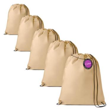Imagem de Kit 5x Mochilas tipo Saco Gym Sack em TNT Premium 33x40cm Marino TopGe