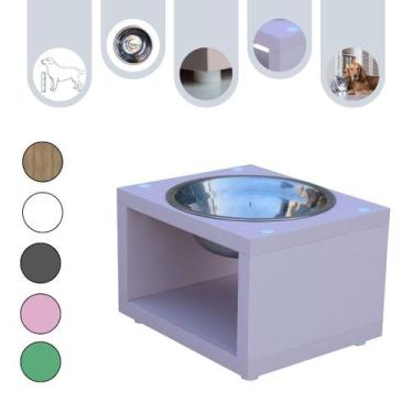 Imagem de Comedouro Elevado Gato Cachorro Pet MDF Luke Rose - Inox - Maderacco