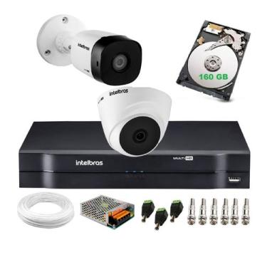 Imagem de Kit Cftv Intelbras 2 Câm VHC 1120b Bullet+Dome Dvr Mhdx Multi Hd C/Hd