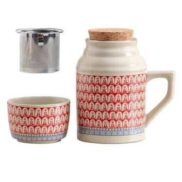 Imagem de Xícaras De Chá Robustas Com Infusor E Tampa, Bule De Chá Chinês E Copo De Caneca Para Escritório, Conjunto De Xícaras De Chá Fácil De Segurar(White)