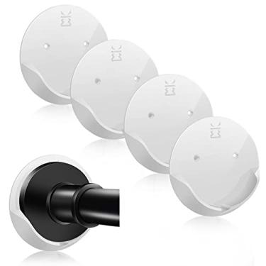 Imagem de Suporte de varão de cortina de chuveiro para parede – Retentor de haste de tensão adesivo para banheiro com suporte amplo, inclui fitas fortes para não perfurar montagem rápida e 304 parafusos para instalação permanente (branco brilhante)