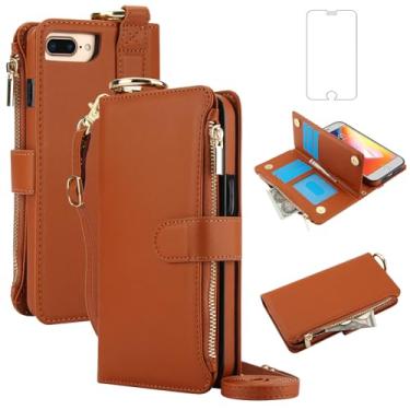 Imagem de Asuwish Capa de telefone para iPhone 7plus 8plus 7/8 Plus carteira com zíper com protetor de tela, alça transversal, suporte para cartão, capa flip para celular i Phone7s 7s + 7+ 8s 8+ Phones8 7p 8p