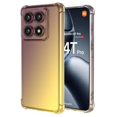 Imagem de Vokuha Capa de celular para Xiaomi 14T Pro, capa protetora traseira de TPU à prova de choque e gradiente transparente para Xiaomi 14T Pro 5G preta/dourada