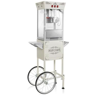 Imagem de Máquina de Pipoca Estilo Cinema com Carrinho e Chaleira 0,28g Creme. Popper sobre rodas estilo vintage, ideal para festas e eventos.