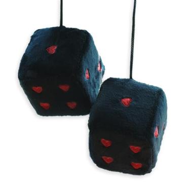 Imagem de Dados de pelúcia bordados vintage em forma de coração, par de enfeites de dados pendurados em forma de coração de 7,6 cm, acessórios vintage decorativos de carro novo para espelho retrovisor interior