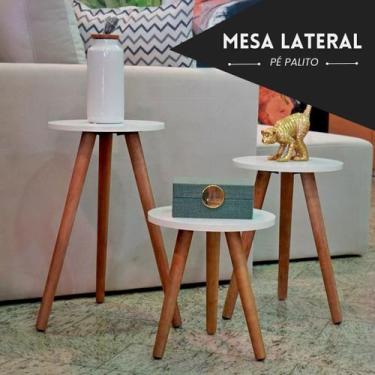 Imagem de Jogo De Mesas Trio Mesa Redonda Pé Palito Retro - KELAN, branco