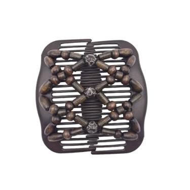 Imagem de Pente de cabelo feminino mágico com contas de madeira e pentes duplos laterais da Lovef para fazer bolinhos e acessórios de cabelo (café com miçanga)