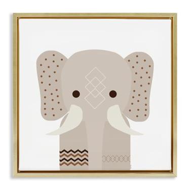 Imagem de Stupell Industries Design de arte de parede em tela emoldurada flutuante de elefante em tom neutro por Daniela Santiago, 45,7 x 45,7 cm