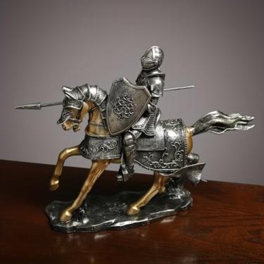 Imagem de Estatueta exclusiva de escultura de cavaleiro vintage - estátua criativa para decoração interna e externa, artesanato dominador, estátua durável para jardim, pátio, decoração de casa (facada)