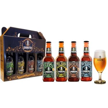 Imagem de Presente Degustação de Cerveja Artesanal Schornstein: Bock + Pilsen + IPA + Weiss + Taça 350 ml