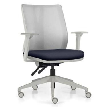 Imagem de Cadeira De Escritório Giratória Diretor Flow F02 Base Cinza Sintético Azul - Lyam Decor