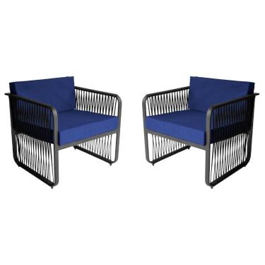 Imagem de Conjunto 2 Poltronas área Externa Corda Náutica Santiago Preto-azul