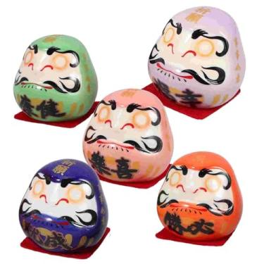 Imagem de 5 peças, decorações de dharma de 5 cm, mini estátua de daruma japonesa, porcelana, ovos, painel, estatuetas de cerâmica, estatuetas colecionáveis tradicionais da sorte, decoração de presente de Natal